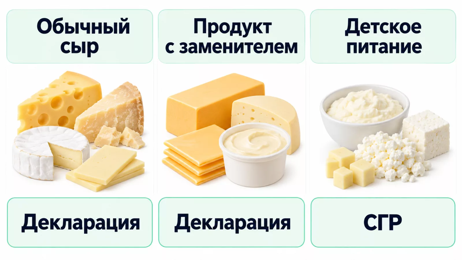 Документы на обычный сыр, продукт с заменителем жира и детское питание