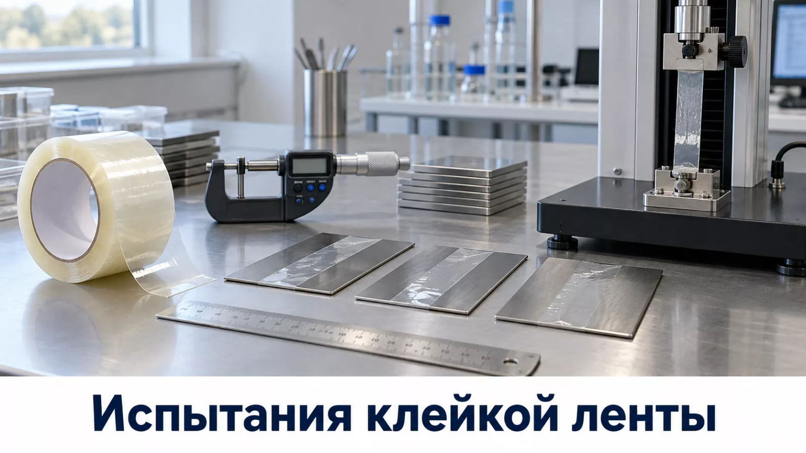 Образцы клейкой ленты и оборудование для лабораторной проверки
